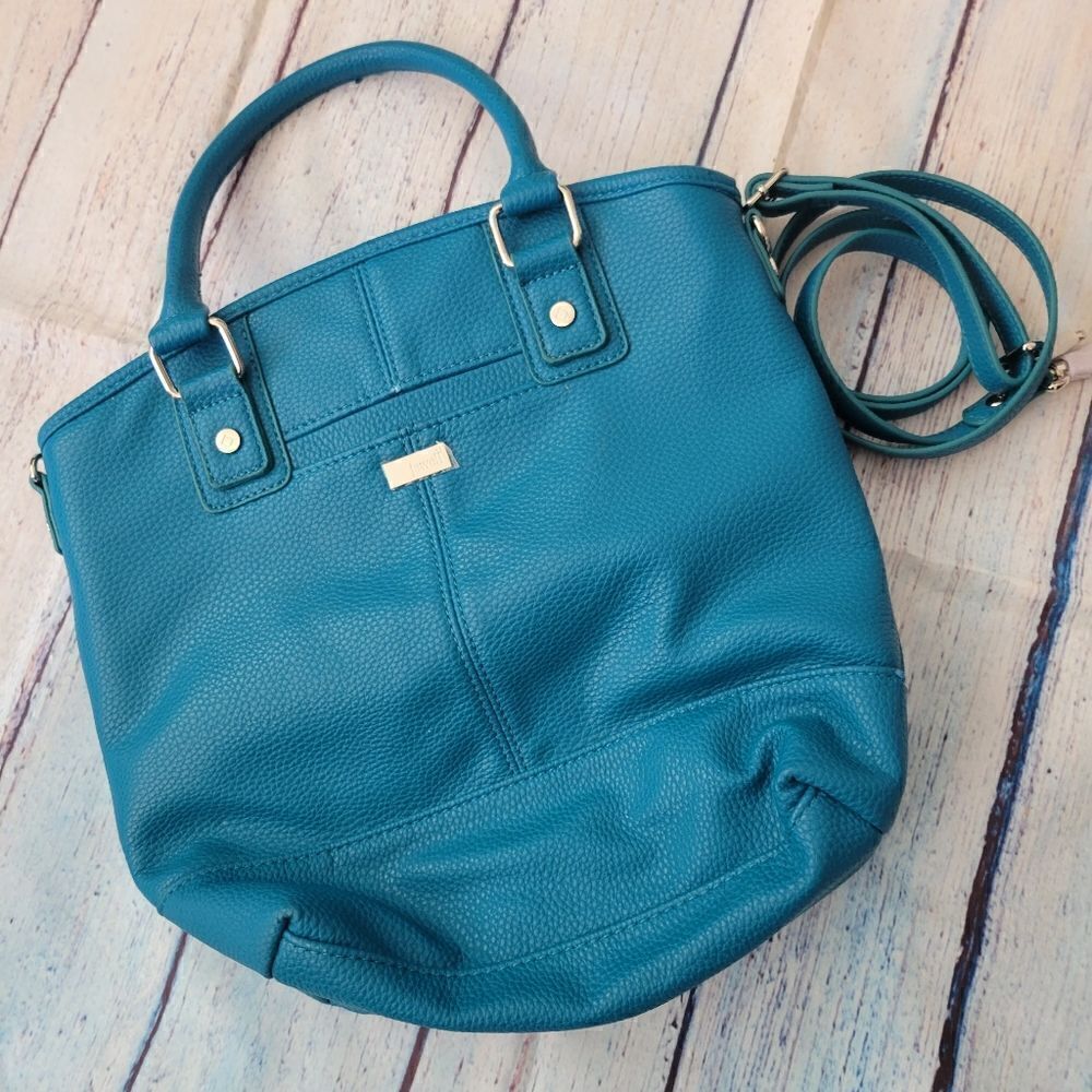 Jewel By Thirty-One Women's Teal Blue Leather Solid Crossbody Shoulder Bags
